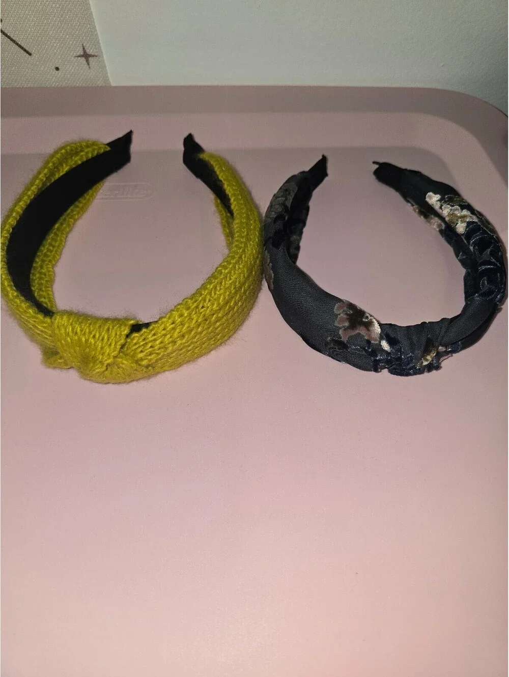Set of 2 Headbands - Yellow Knit and Black Floral Satin